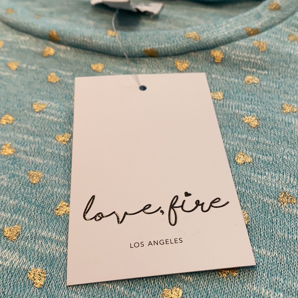 ~Love, Fire~ Light Blue with Gold Hearts High-Low Top